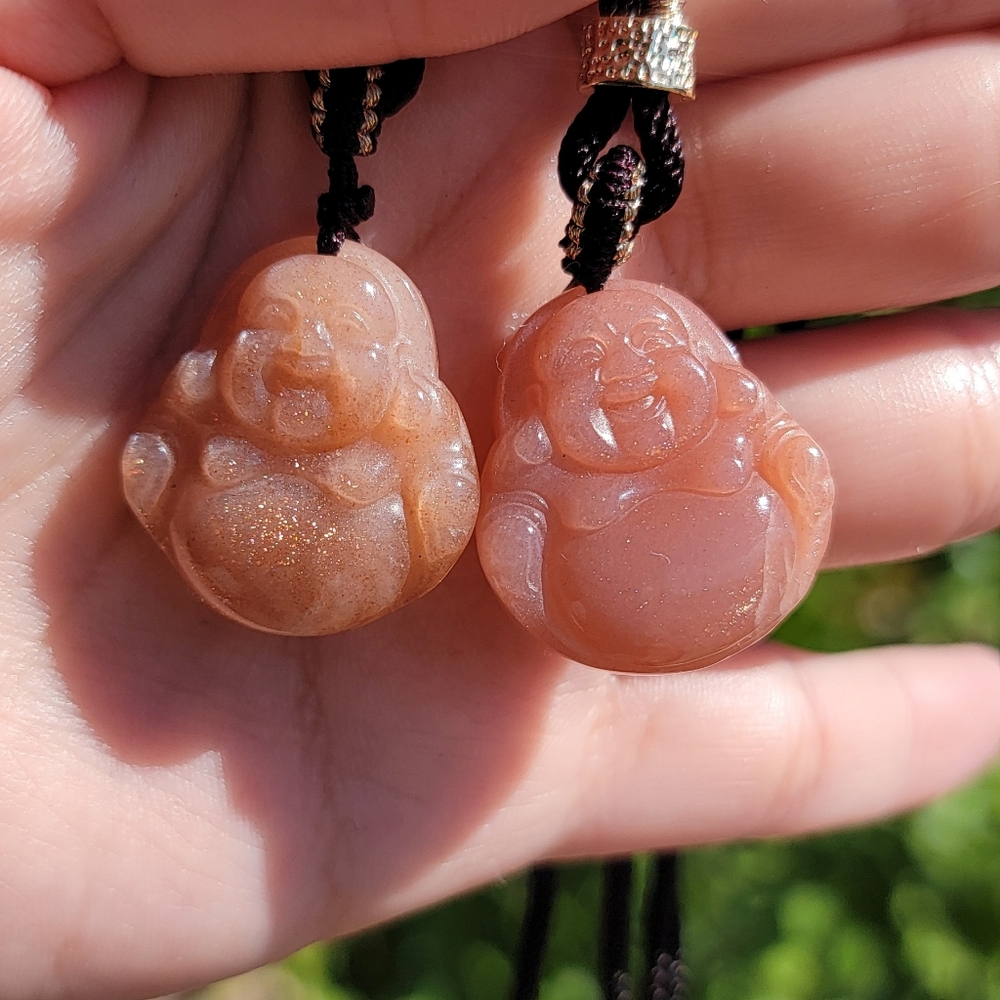 (A) NEW 18" ADJUSTABLE SUNSTONE MOONSTONE LAUGHING BUDDHA NECKLACES